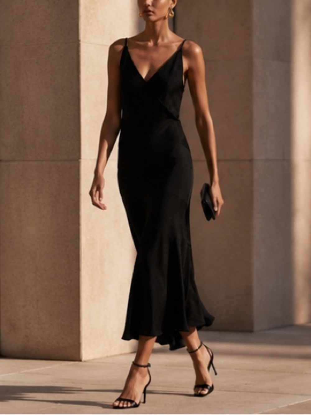 NWT Halston Ivie Midi Slip Dress Black Crepe Back Satin $495. Size 4